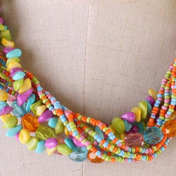 Multi Strand Multi Color Mix Bead Necklace Earring - Picture 3 of 5
